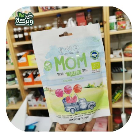 MoM مصاصات عضوية بنكهات مشكلة بدون جلوتين محلاه بسكر القصب العضوي (10 حبات)